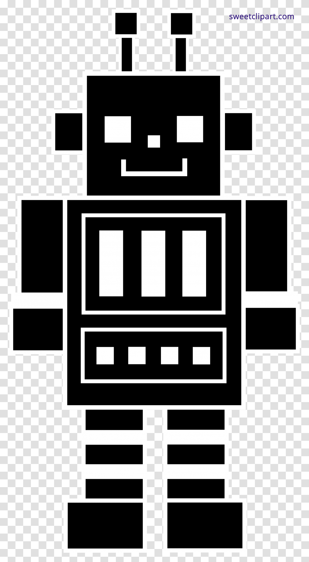 Facebook Clipart Black And White Black And White Robot Clipart, Stencil, Rug, Label Transparent Png