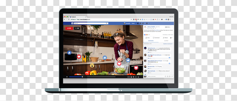 Facebook Live Cooking Show Comments Emojis And Views Facebook Live Questions, Person, Computer, Electronics, Monitor Transparent Png