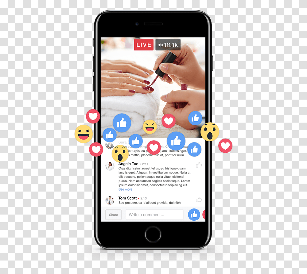 Facebook Live Reaction Spa Facebook Live Phone Screen, Mobile Phone, Electronics, Cell Phone, Person Transparent Png
