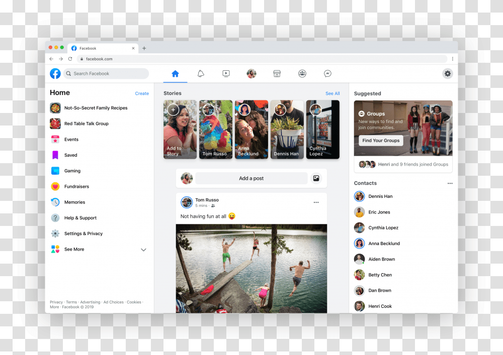 Facebook New Interface 2019, Person, Human, File, Webpage Transparent Png