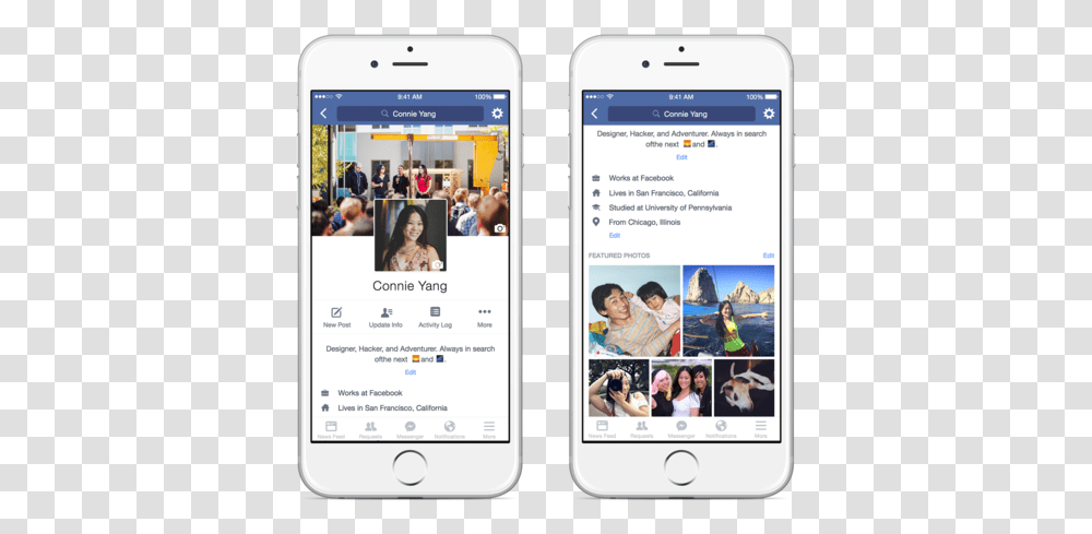 Facebook Revamped Profiles Put Featured Photos On Facebook, Mobile Phone, Electronics, Cell Phone, Person Transparent Png