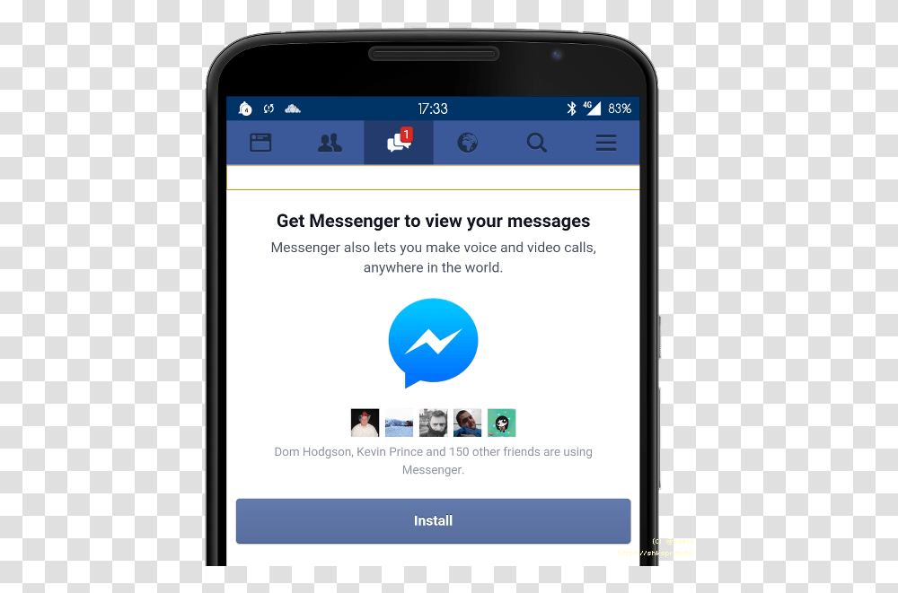 Facebook Says You Must Install Its Messenger App Facebook Messenger Phone, Electronics, Mobile Phone, Cell Phone, Person Transparent Png