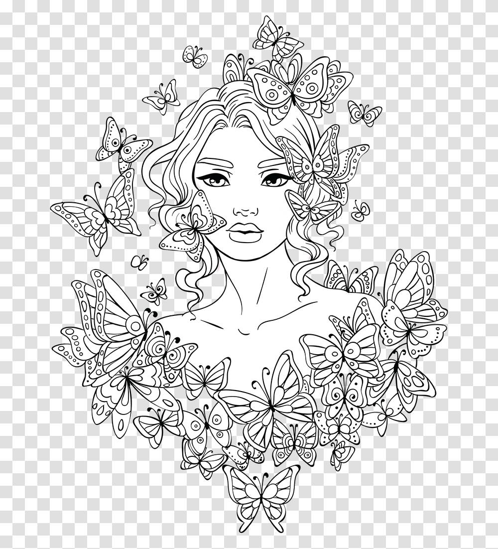 Faces People Holding Starbucks Cup Cake Butterfly Girl Coloring Pages, Art, Doodle, Drawing, Graphics Transparent Png