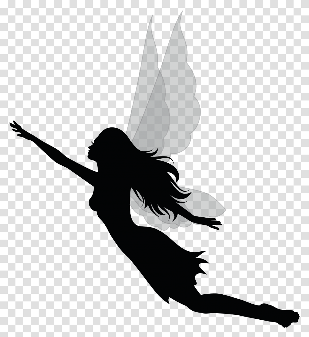 Fairy And Moon Vector Download Fairy Ailhouette, Silhouette, Cupid, Person, Human Transparent Png