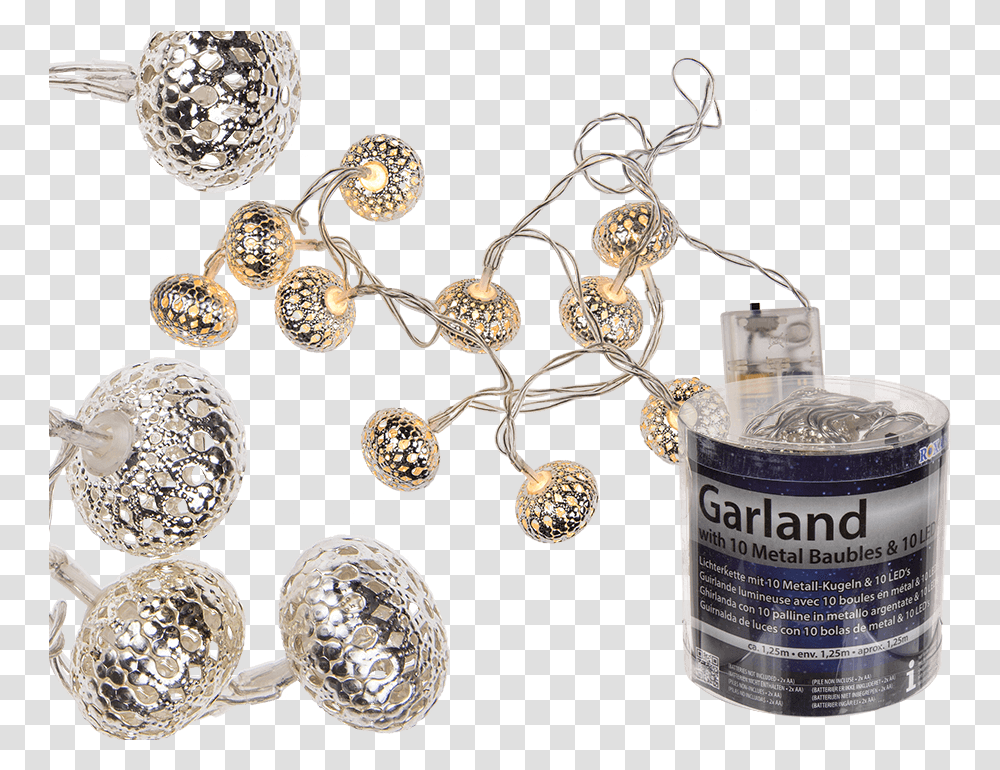Fairy Light With Silver Coloured Metal Baubles & 10 Warm, Accessories, Accessory, Jewelry, Pendant Transparent Png