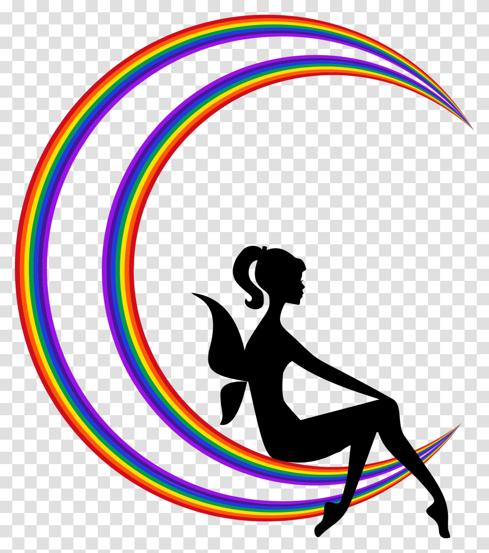 Fairy Relaxing On The Rainbow Crescent Moon Clip Arts Fairy Moon Silhouette, Light, Neon, Hoop, Hula Transparent Png