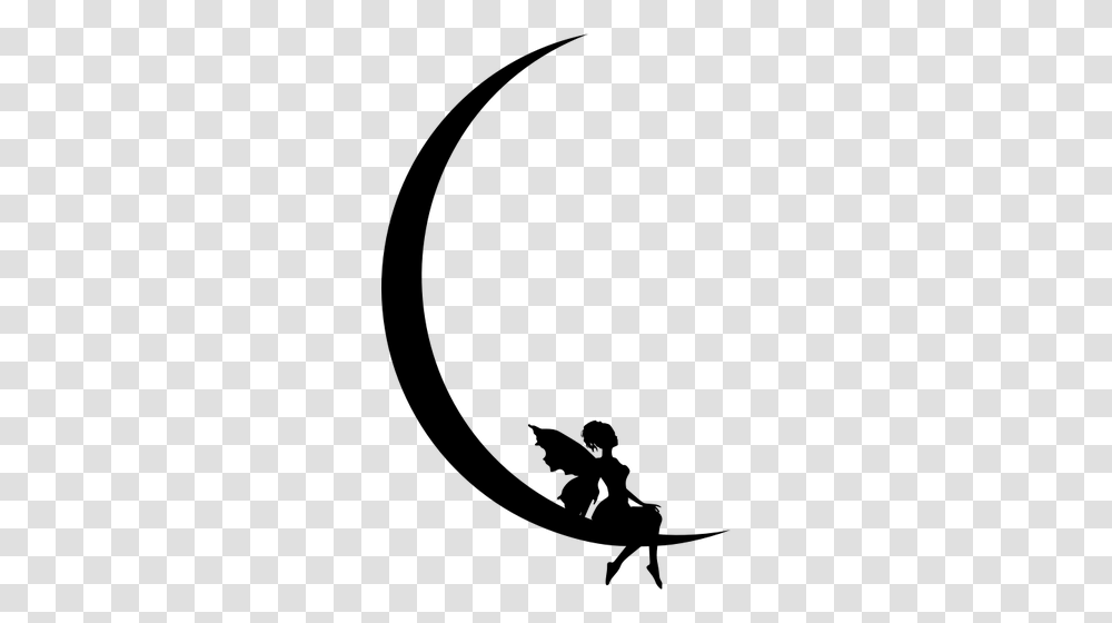 Fairy Resting On Moon Crescent Moon And Fairy, Gray, World Of Warcraft Transparent Png