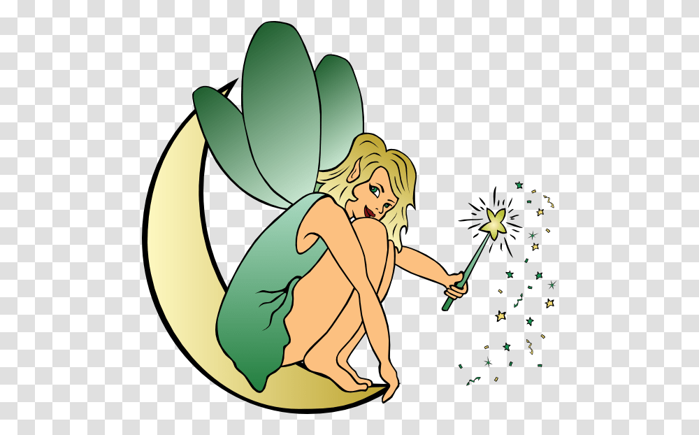 Fairy Sitting On Moon Clip Art Free Vector, Plant, Leaf, Cupid, Flower Transparent Png