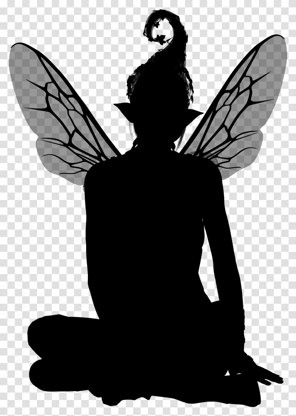 Fairy Sitting Silhouette Clip Arts Fairy Silhouette Clipart, Gray, World Of Warcraft Transparent Png