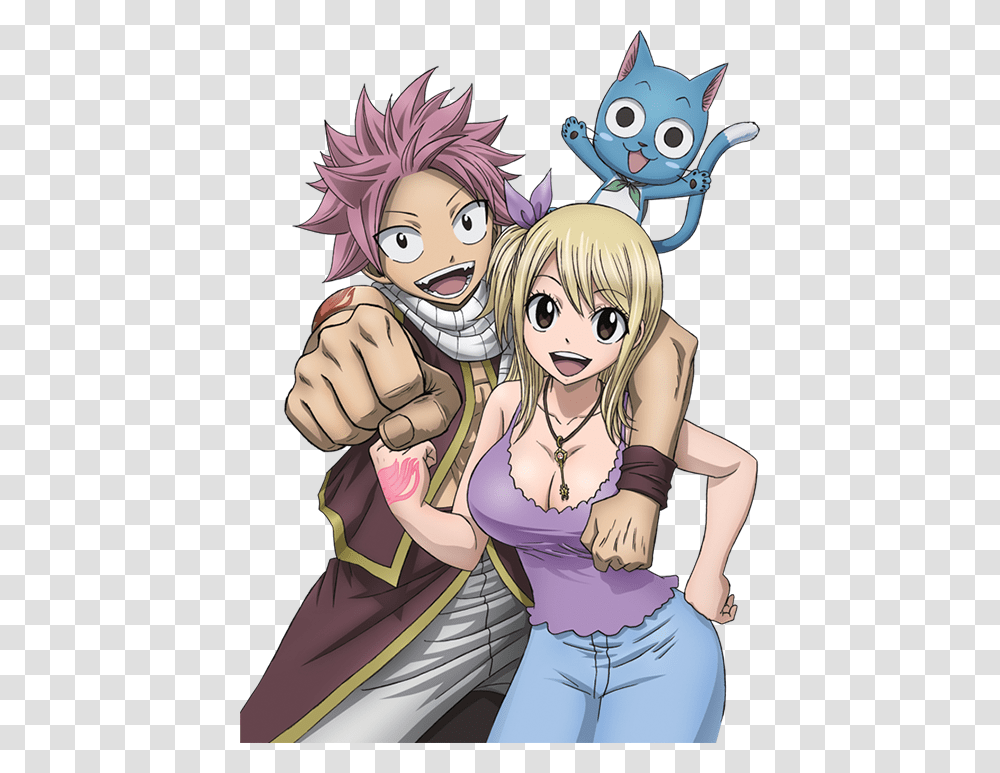 Fairy Tail Natsu Lucy And Happy, Manga, Comics, Book, Person Transparent Png