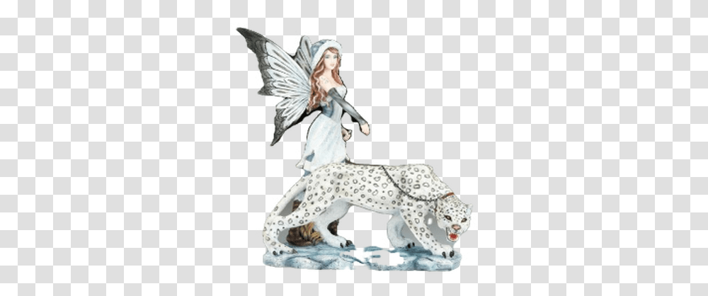 Fairy With Snow Leopard Figurine, Art, Person, Human, Mammal Transparent Png