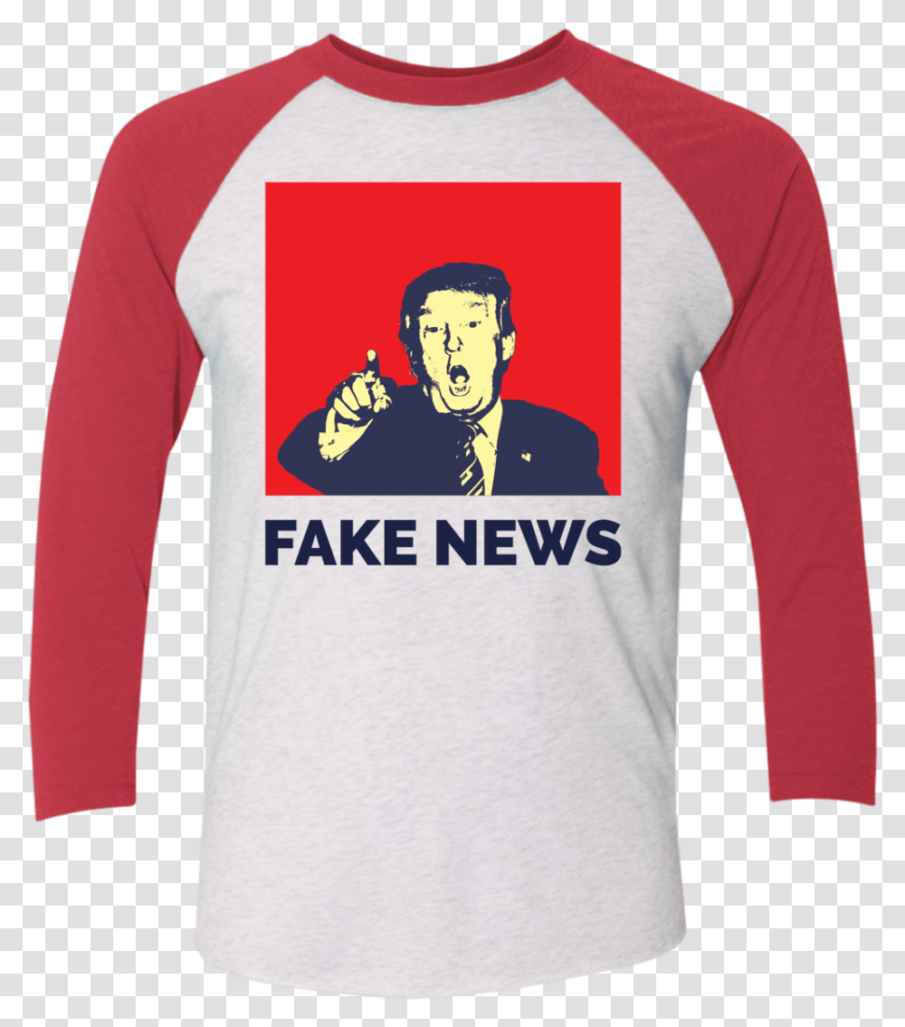 Fake Barcode Donald Trump Fake News Baseball Shirt Long Sleeved T Shirt, Apparel, Person, Human Transparent Png