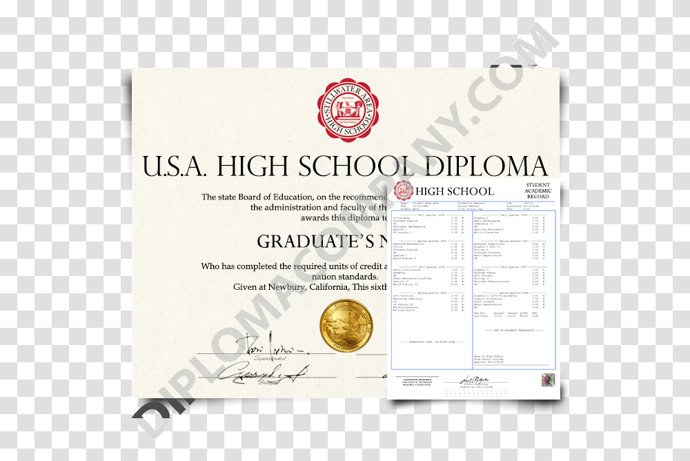 Fake Usa High School Diploma And Transcript Canadian High School Transcripts, Document Transparent Png