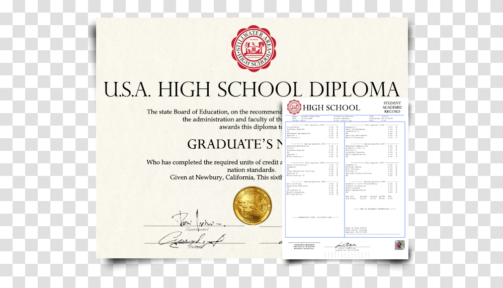 Fake Usa High School Diploma And Transcript Usa High School Diploma Certificate, Document, Flyer, Poster Transparent Png