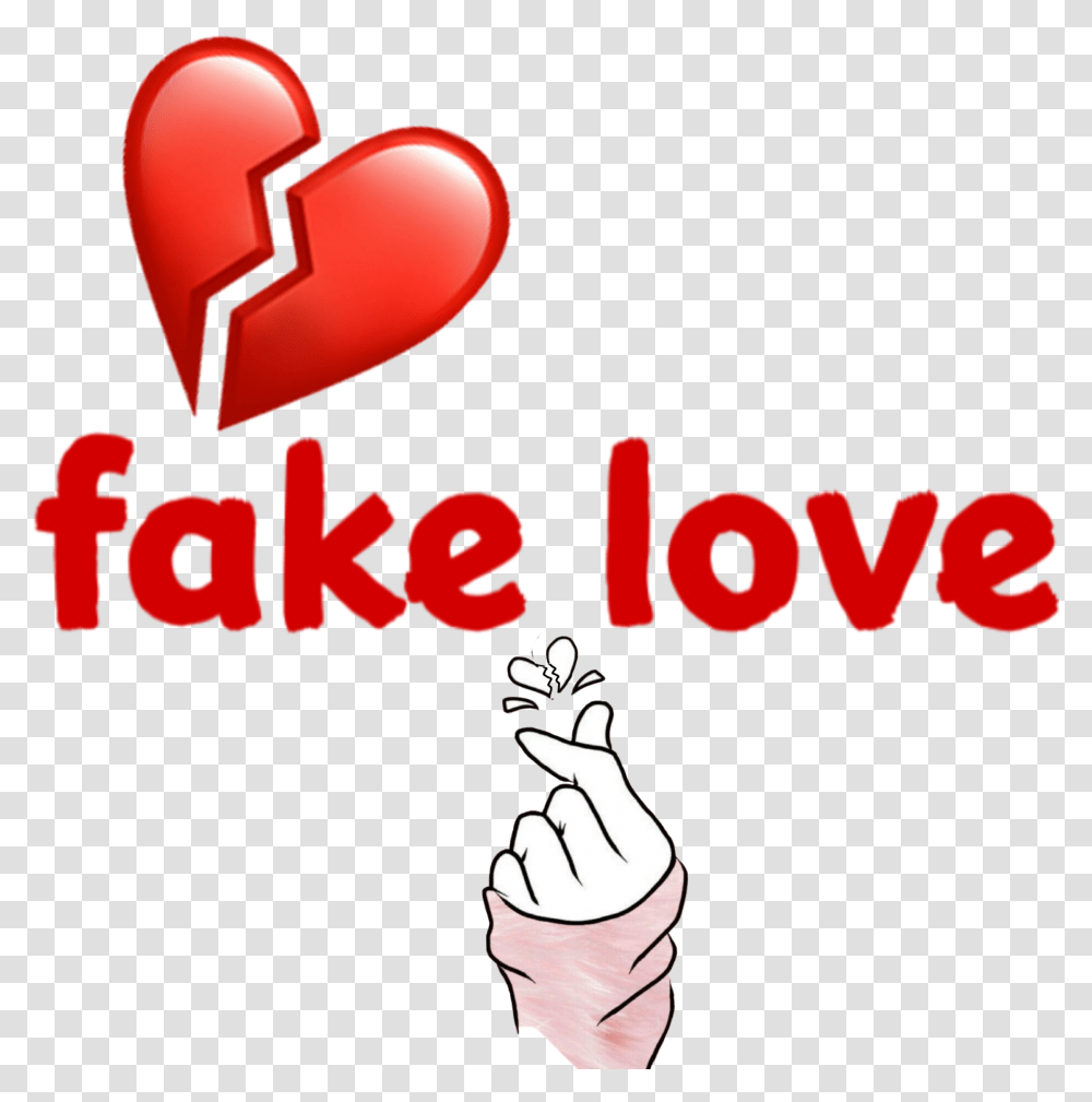 Fakelove Bts Fake Love Text, Hand, Heart, Label, Sticker Transparent Png