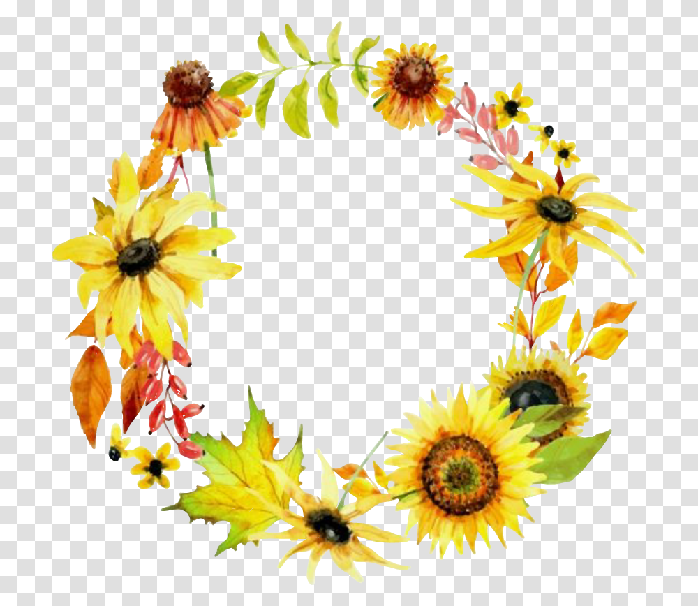Fall Fallcolors Hellofall Sunflowers Fallflowers Sunflower Wreath Clipart Free, Floral Design, Pattern, Plant Transparent Png