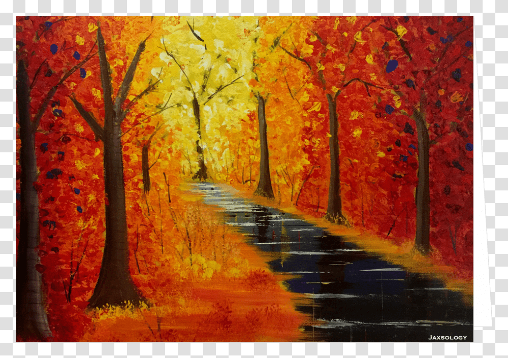Fall Walk Greeting Card Original Art Acrylic Painting Painting Fall, Tree, Plant, Modern Art, Leaf Transparent Png