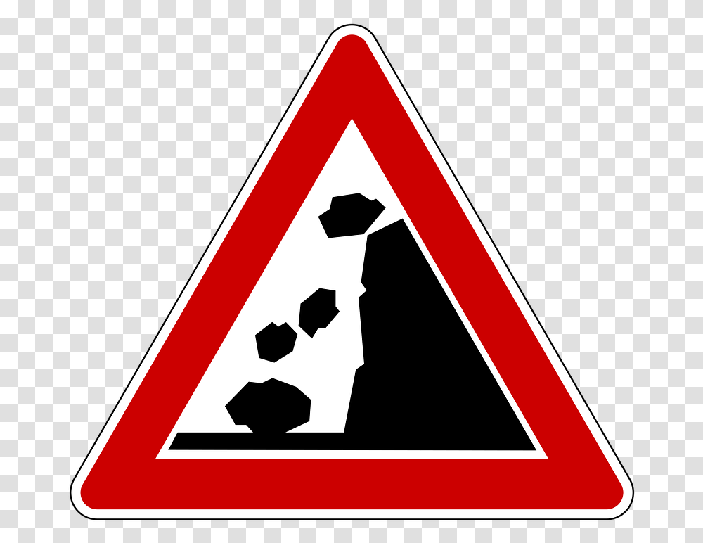Falling Rocks Warning Road Sign Haben Sie Bei Dieser Verkehrszeichenkombination Zu, Triangle Transparent Png