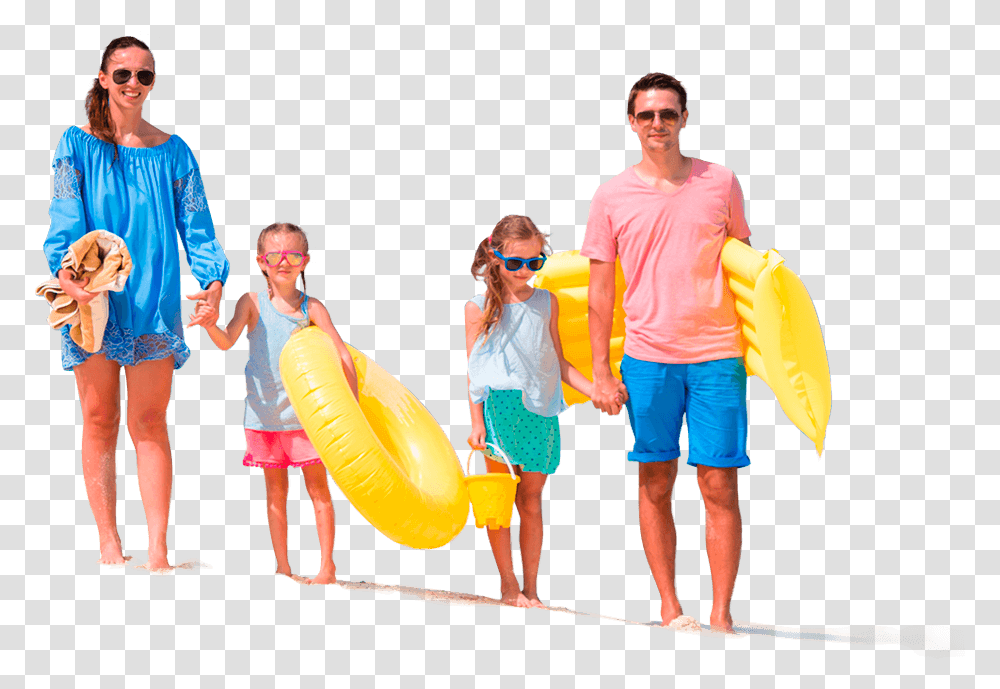 Familia Feliz En La Playa De Cancun Con Globos Familia En La Playa, Person, Sunglasses, Shorts Transparent Png