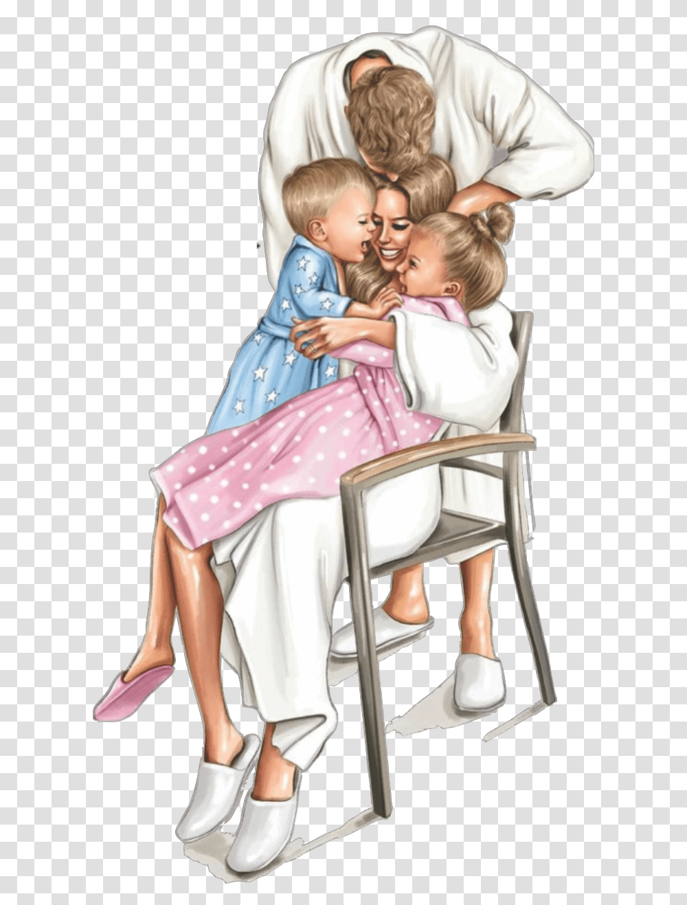 Familia Feliz Family Comforting Mother Sketch, Chair, Furniture, Person, Performer Transparent Png