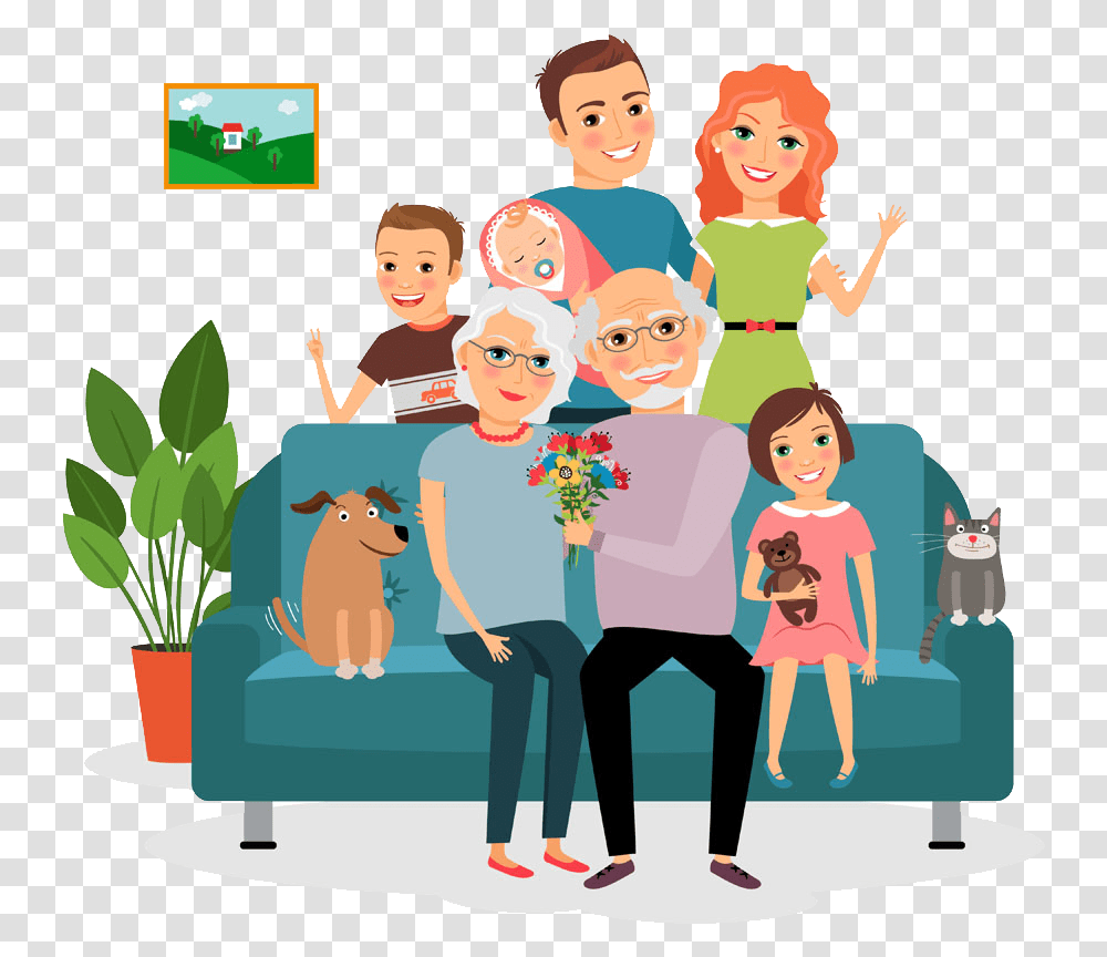 Family Couch Father Illustration Happy Family Togetherness Family Clipart, Person, Human, People, Shoe Transparent Png