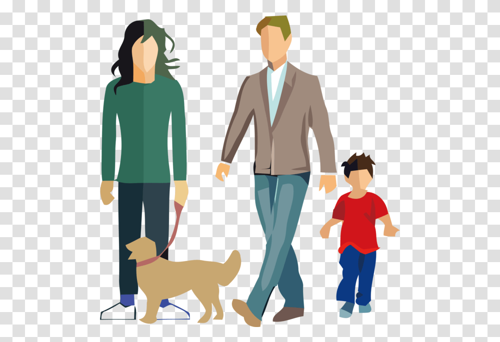 Family Day Dog Walking Cartoon Standing Happy Cartoon Family With Dog, Person, Human, People, Hand Transparent Png