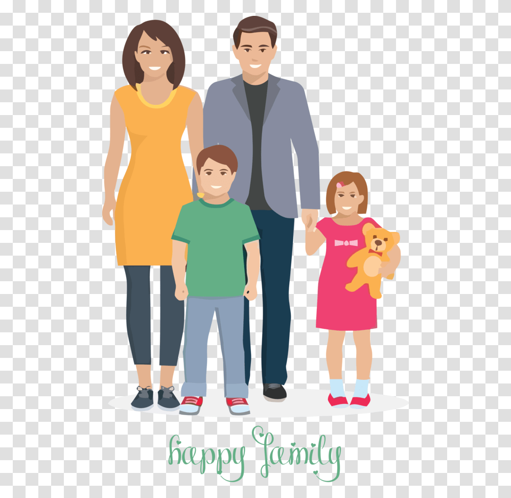 Family Day People Cartoon Standing For Family Illustration Flat, Person, Human Transparent Png