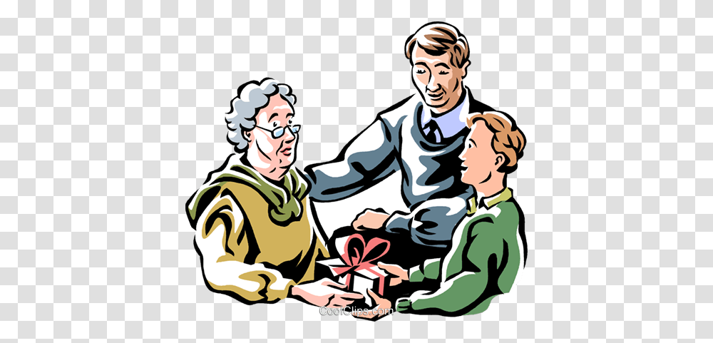 Family Exchanging Gifts With Grandmother Royalty Free Vector Clip, Person, Human, Hand, People Transparent Png