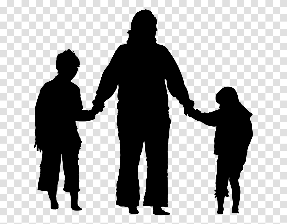 Family Holding Hands Silhouette Mother Daughter Family Holding Hands Silhouette, Gray Transparent Png