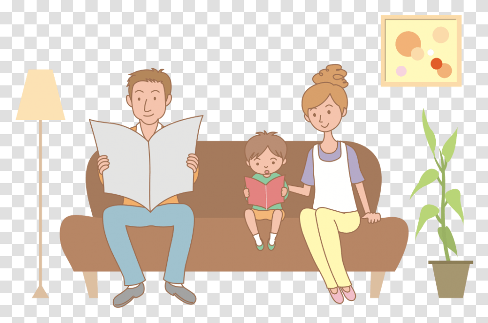 Family On Sofa Family Sitting On Sofa Clipart, Person, Human, Reading, People Transparent Png