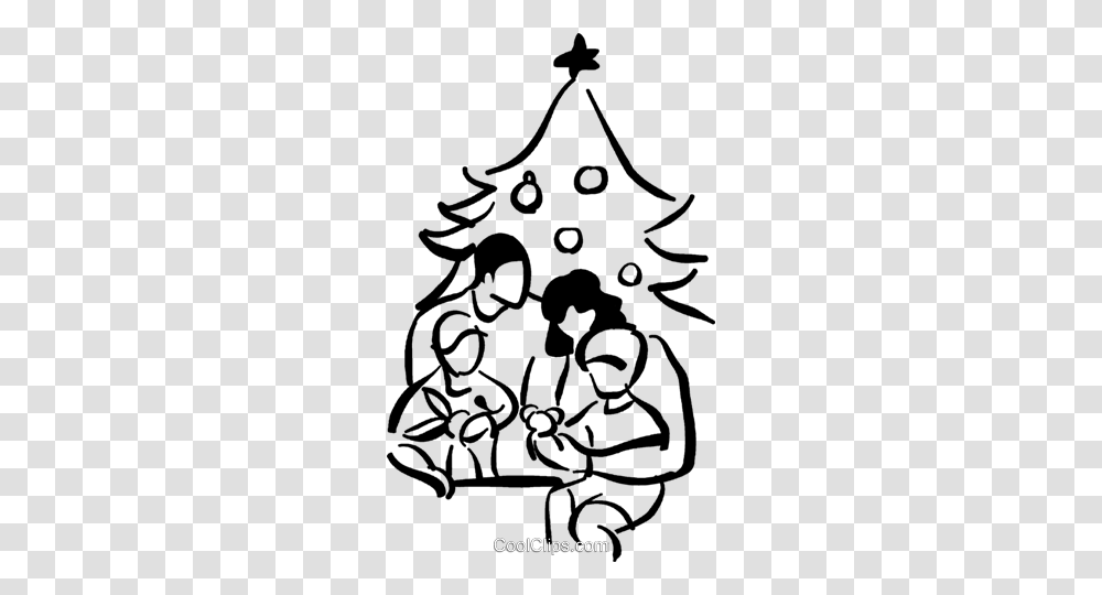 Family Opening Up Christmas Gifts Royalty Free Vector Clip Art, Tree, Plant, Ornament, Christmas Tree Transparent Png