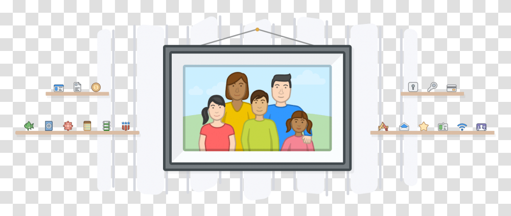 Family Portrait Cartoon, Person, Monitor, Electronics Transparent Png