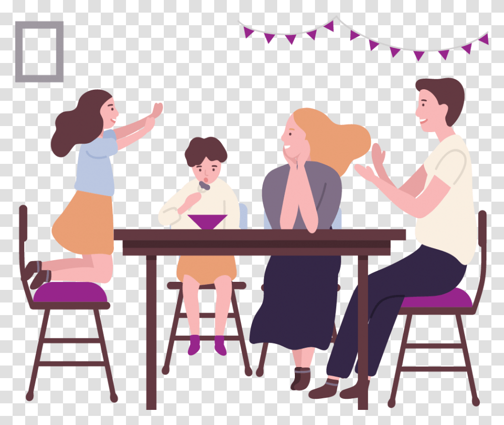Family Spending Time Together Cartoon Download Cartoon At Dining Table, Person, Sitting, People, Dating Transparent Png