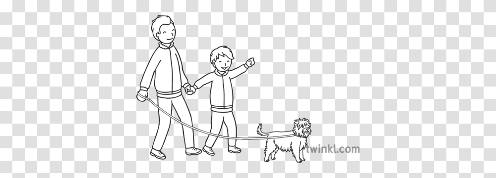 Family Walking Their Dog Black And Line Art, Person, Human, Hand, People Transparent Png