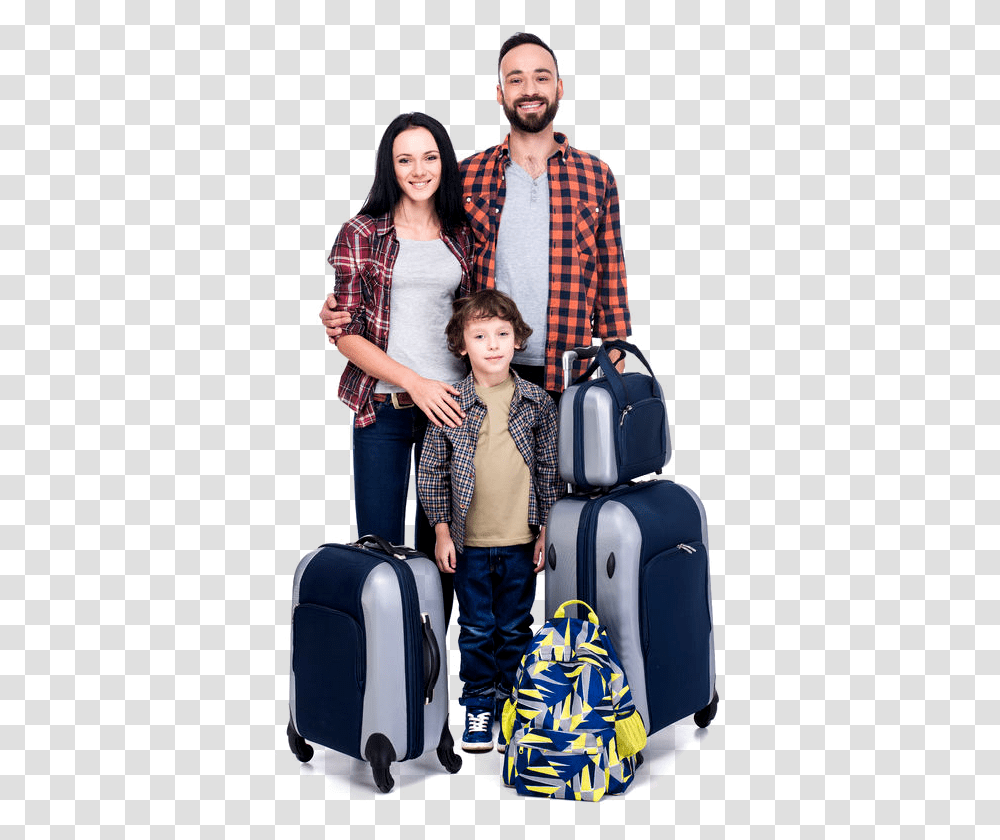 Family With Luggage, Person, Human, Backpack, Bag Transparent Png
