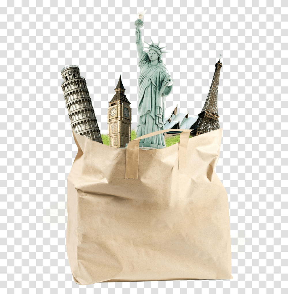 Famous World Sights In A Bag Image Eiffel Tower, Tote Bag, Spire, Architecture, Building Transparent Png