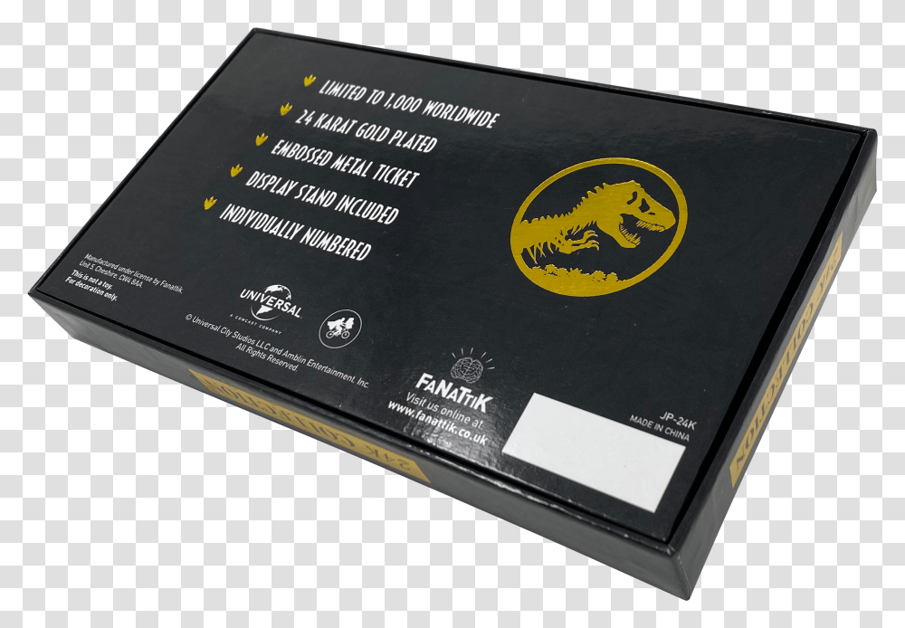 Fanattik Debuts 24k Gold Jurassic Park Jurassic Park Gold Ticket, Business Card, Paper, Text, Passport Transparent Png
