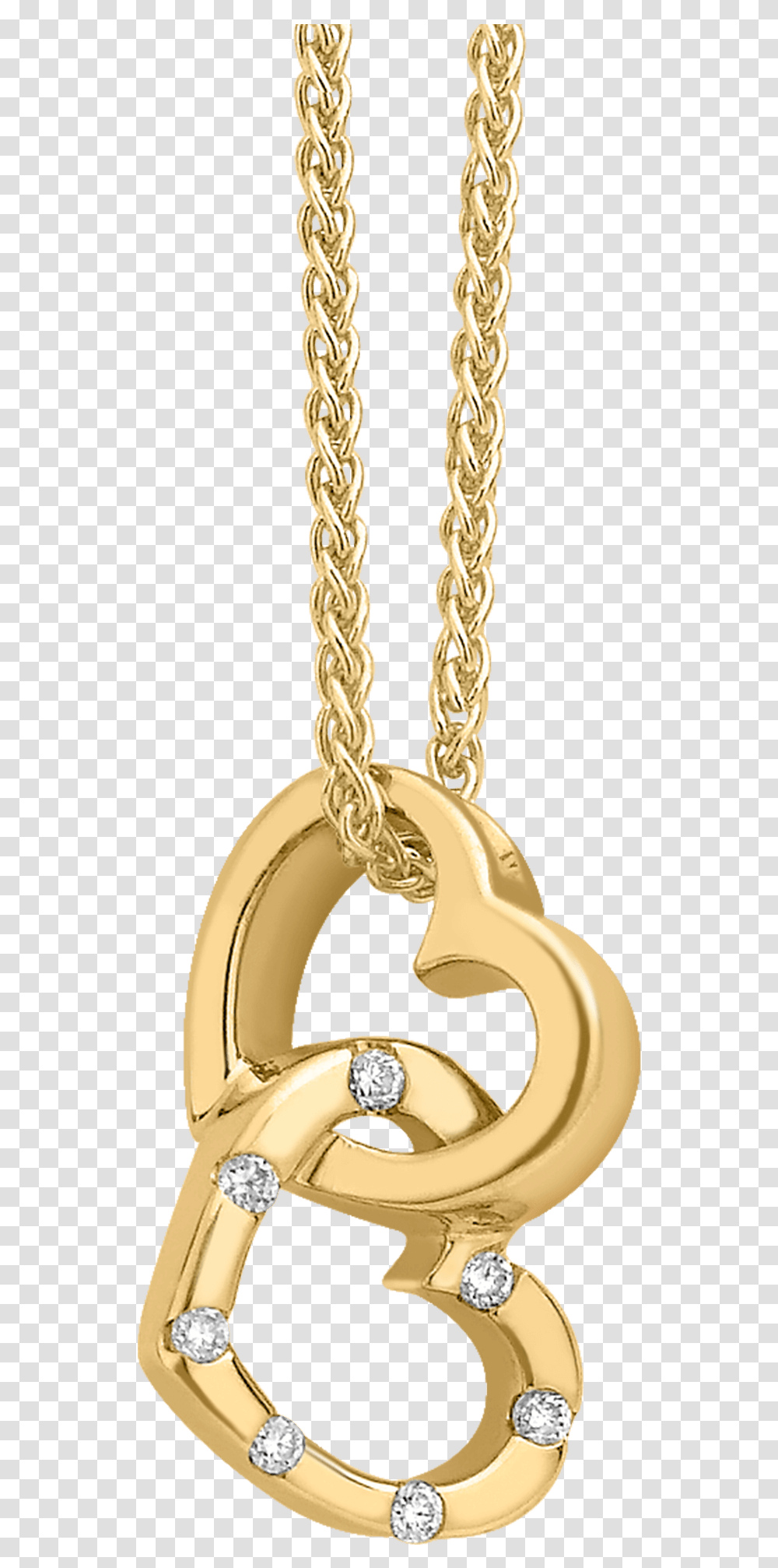 Fancy Diamond Double Heart Pendant With Chain Pendant, Gold, Hip Transparent Png