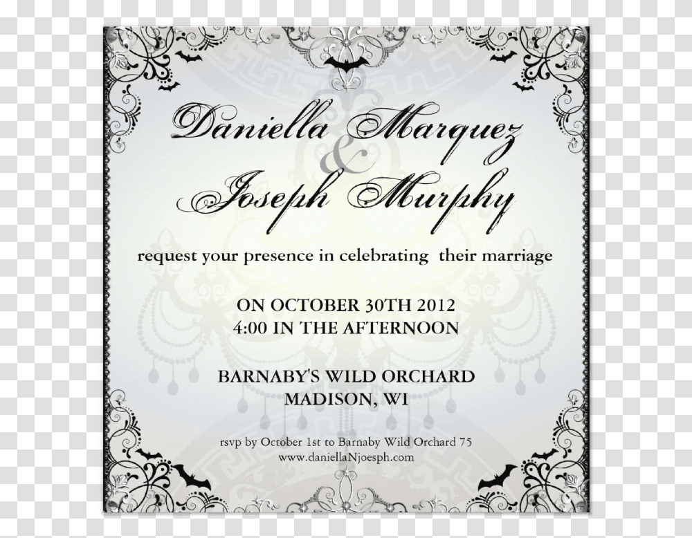 Fancy Gothic Bats Halloween Wedding Invites From Zazzle Marriage Invitation Fancy, Poster, Advertisement, Flyer Transparent Png