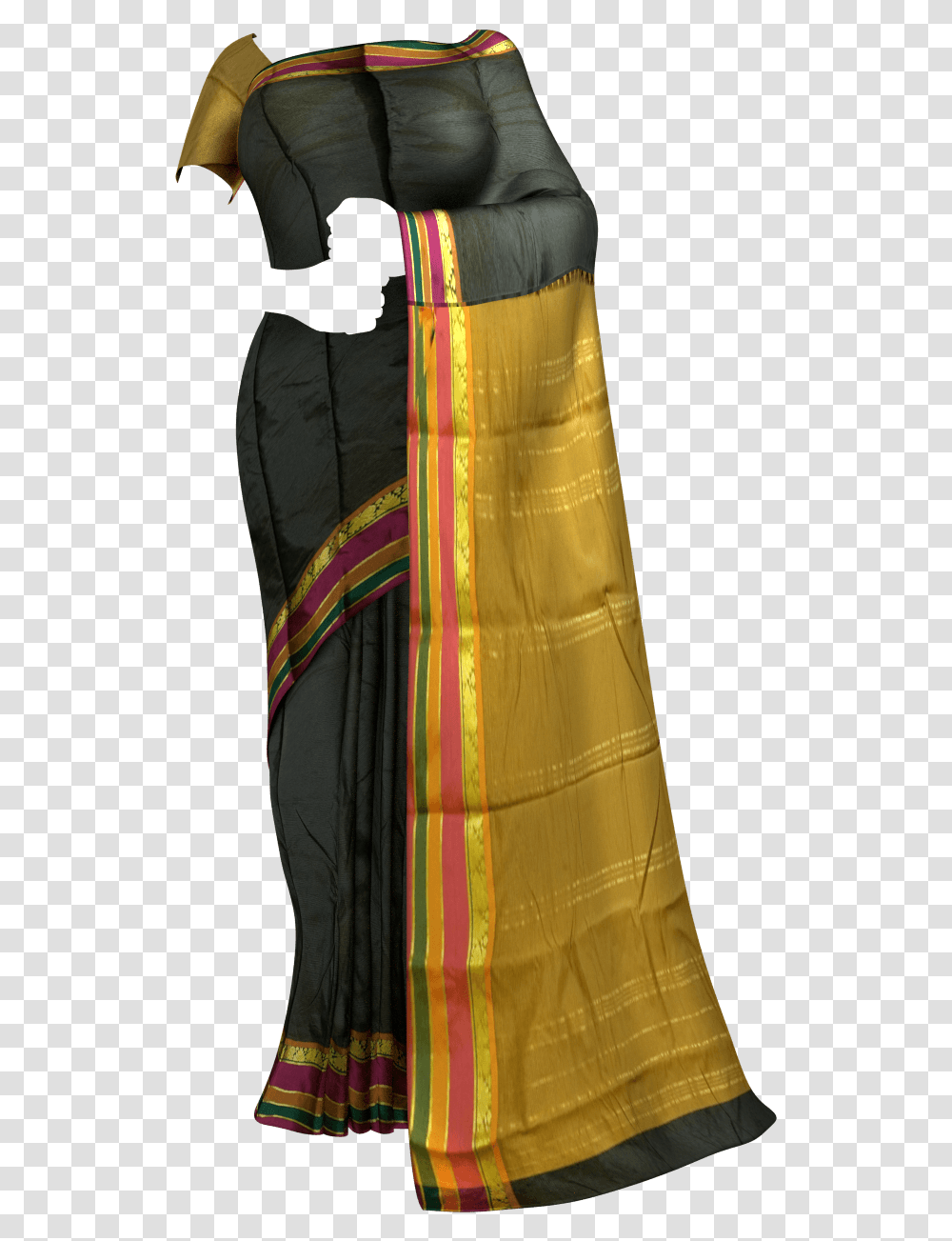 Fancy Multicolored Stripes On A Contrast Border Silk Kanchipuram Silk, Apparel, Person, Human Transparent Png