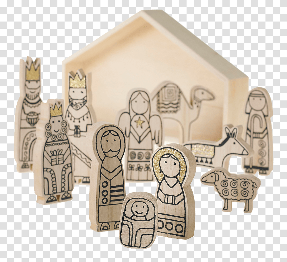 Fancy Nativity Figurines 11 Pieces Modern Wooden Nativity Set, Building, Architecture, Pillar, Column Transparent Png