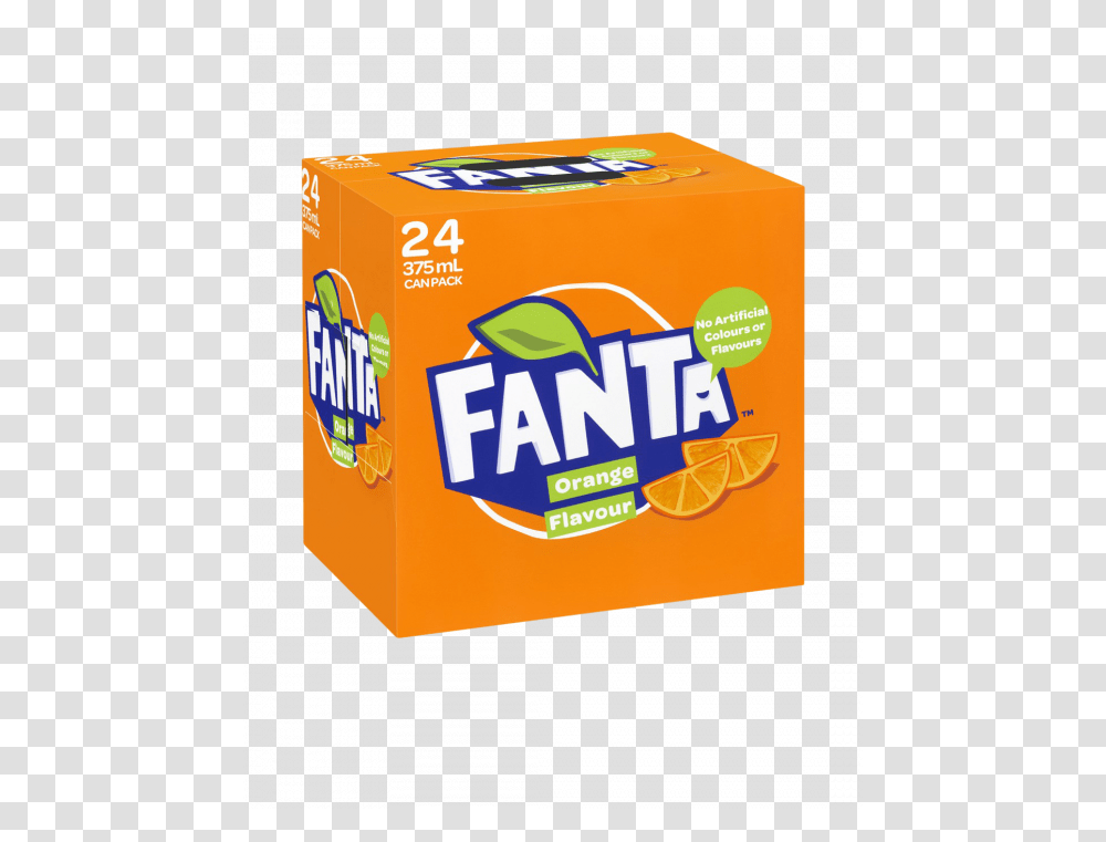 Fanta Orange 24 X 375ml Cans Juicebox, Gum, Carton, Cardboard Transparent Png
