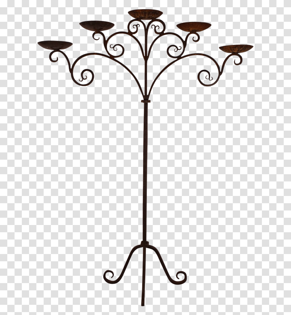 Fantastic Antique Gothic Wrought Iron Five Candle, Cross, Lamp, Lamp Post Transparent Png