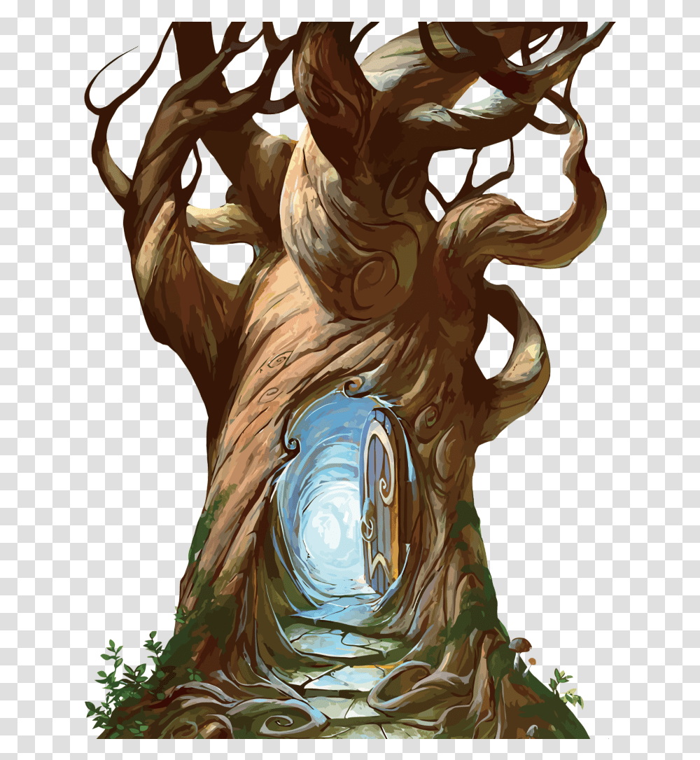 Fantasy World Clipart Tree Hollow Drawing, Bronze, Painting, Bird Transparent Png