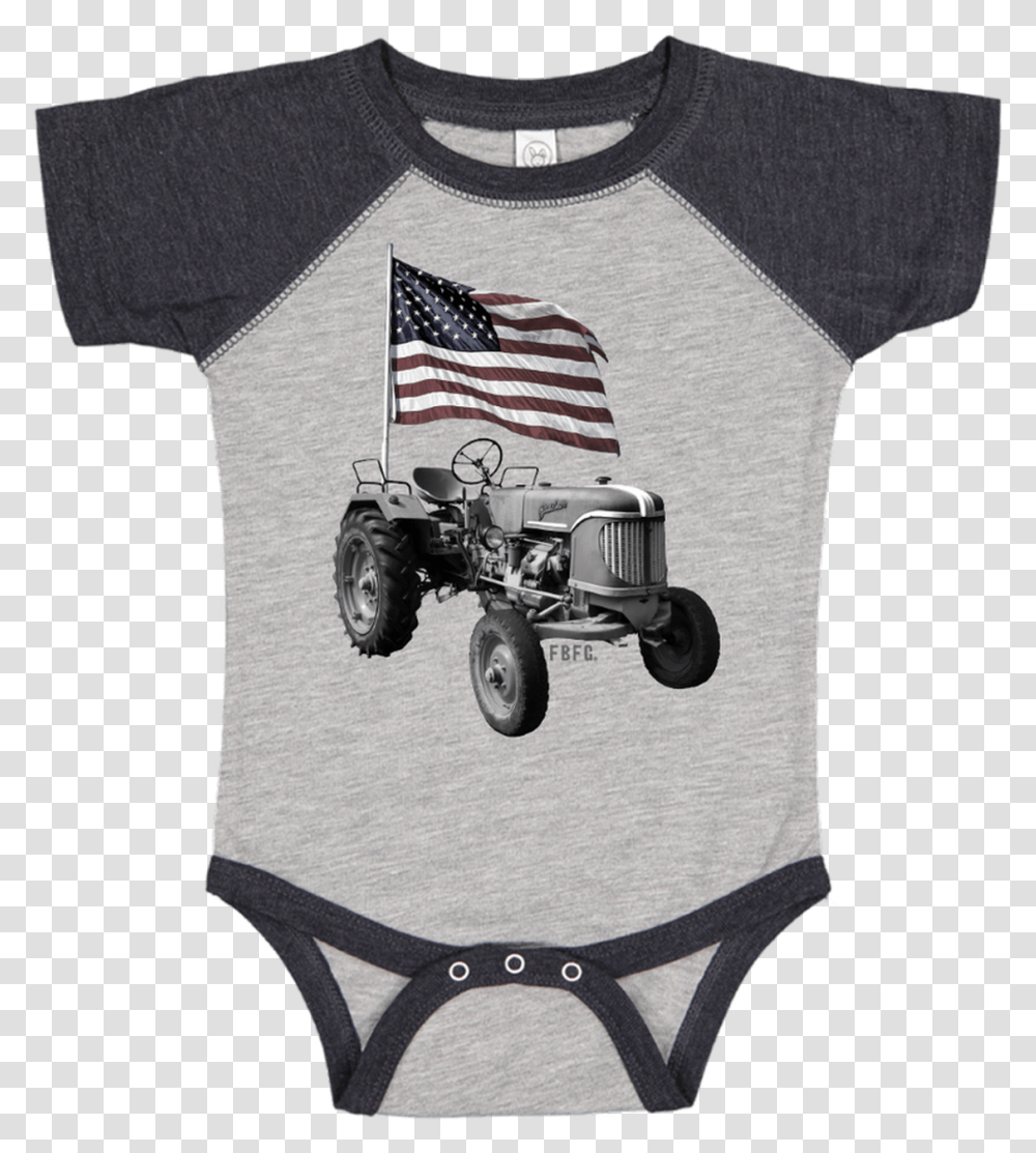 Farm Boy Infant Boy's Grey Usa Flag Tractor Onesie Baby Boy Clothes Daddys Mechanic, Apparel, Wheel, Machine Transparent Png