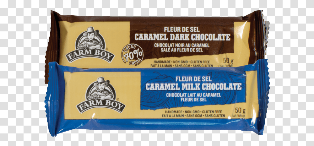 Farm Boy Salted Caramel Chocolate Bars Farm Boy, Person, Label, Logo Transparent Png