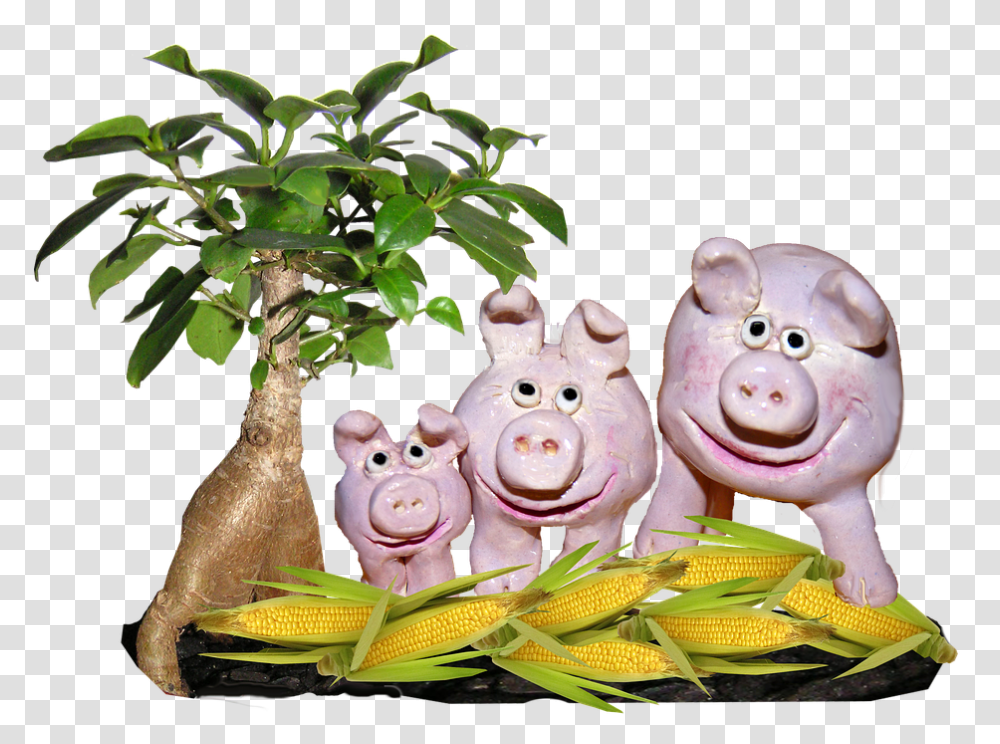 Farm Pigs Corn Animal Figure, Plant, Mammal, Food, Vegetable Transparent Png