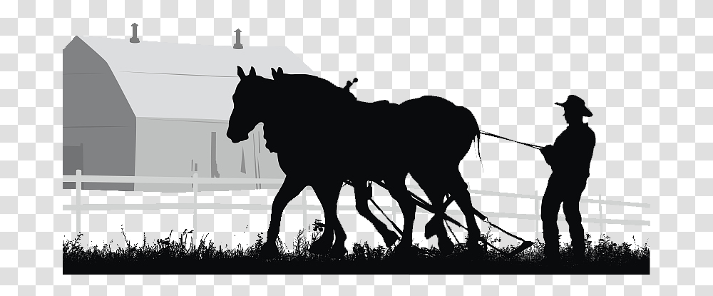 Farm Planting Silhouette Download Farmer Black And White, Horse, Mammal, Animal, Person Transparent Png