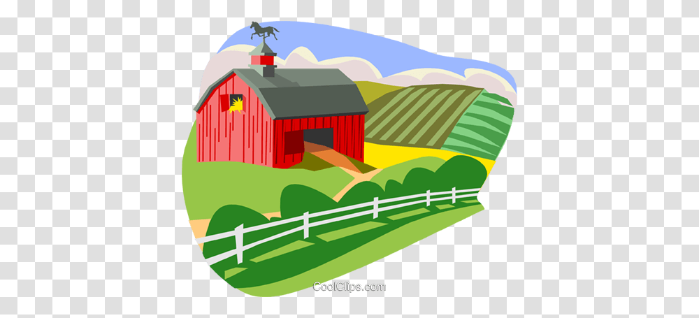 Farm Scene With Barn Royalty Free Vector Clip Art Illustration, Nature, Outdoors, Building, Rural Transparent Png