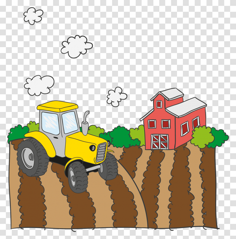 Farm Vector Field Farm, Tractor, Vehicle, Transportation, Nature Transparent Png